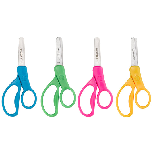 5" Hard Handle Kids Scissors, Blunt, Assorted Colors, Pack of 30