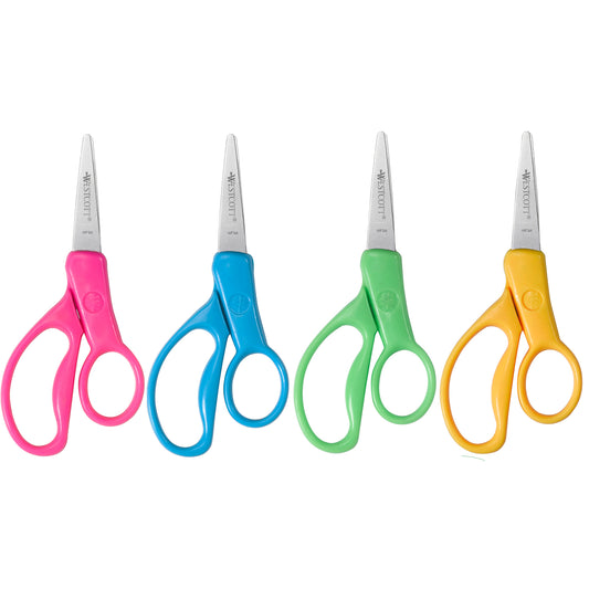 5" Hard Handle Kids Scissors, Pointed, Assorted Colors, Pack of 30