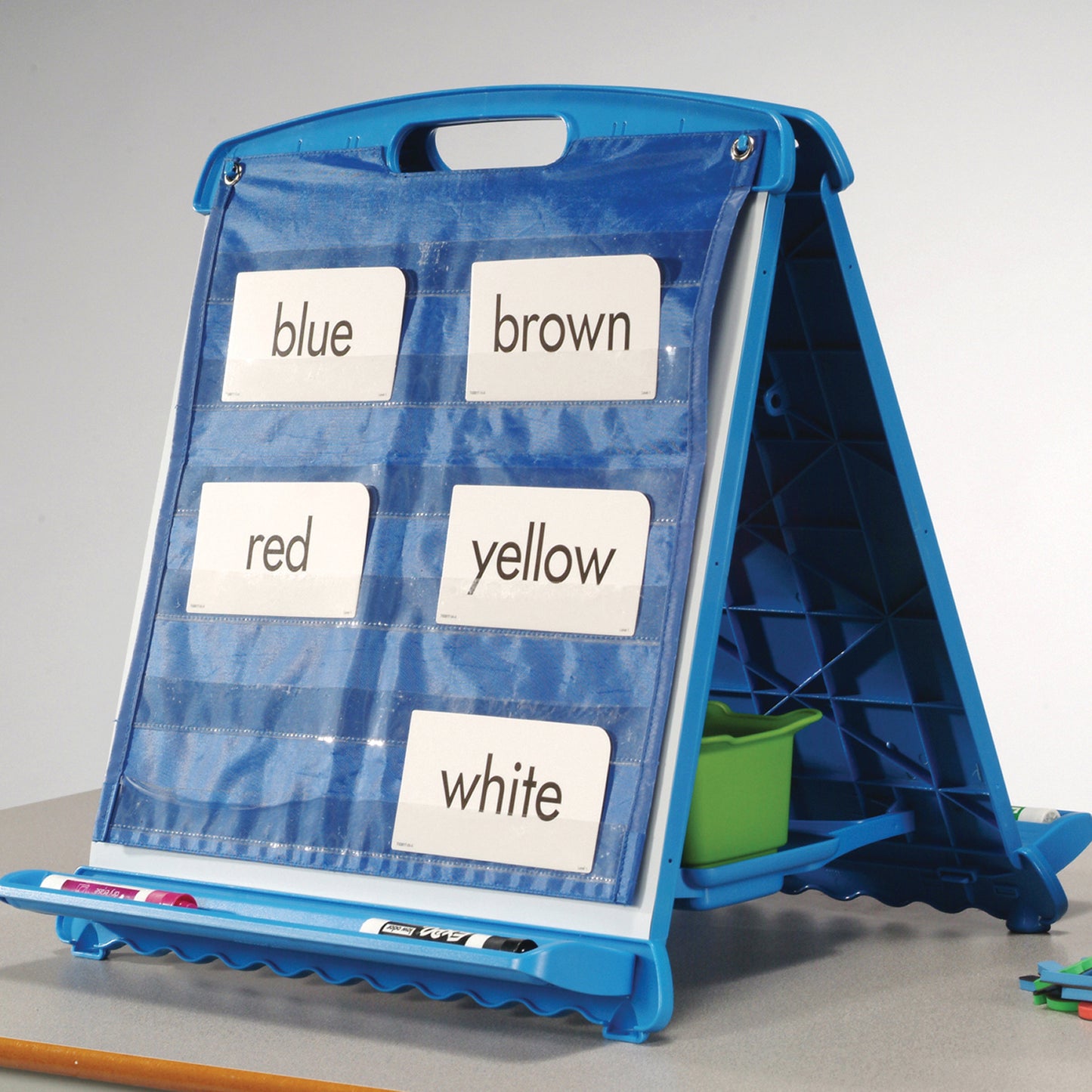 Tabletop Easel with Dry Erase Boards, Pocket Chart, and Storage Tubs