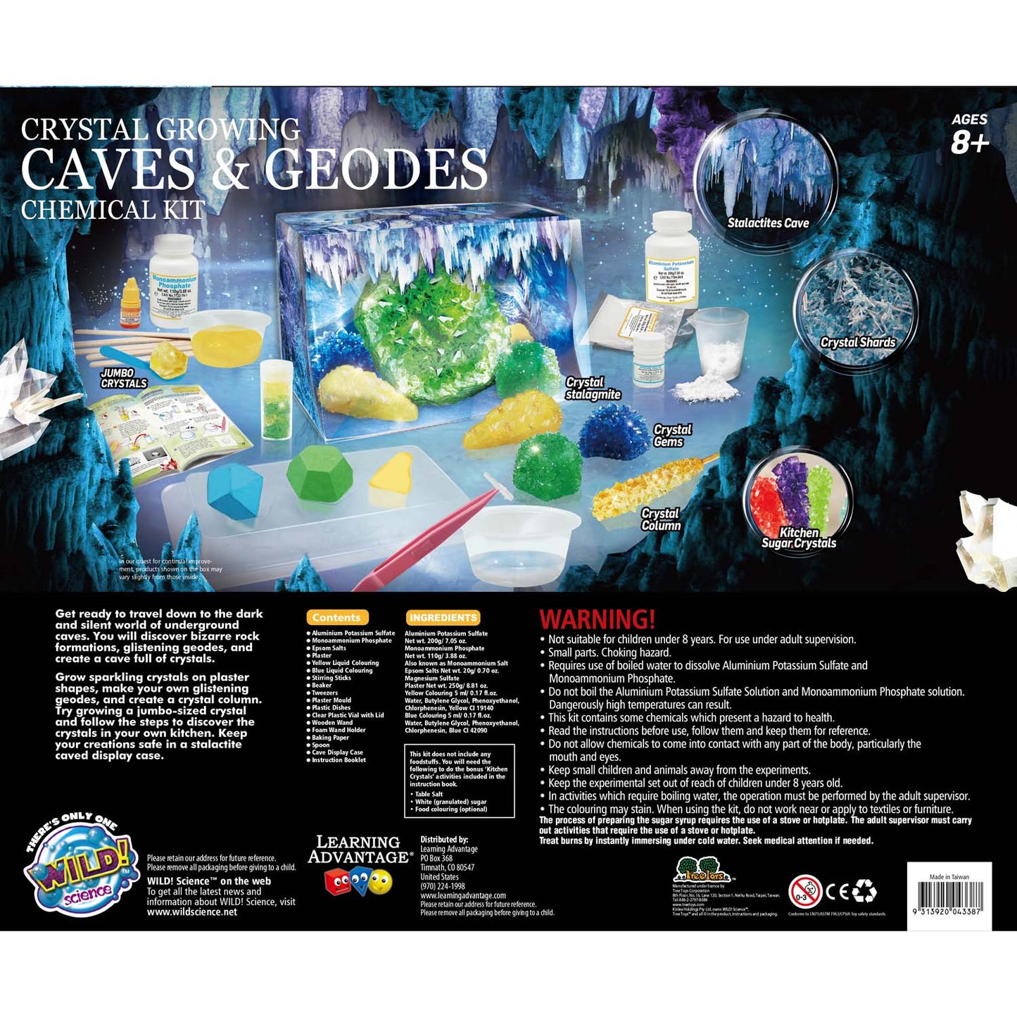 Crystal Growing Caves and Geodes - Science Kit for Ages 8+ - Grow Stalagmites, Columns and More - Includes Display Case