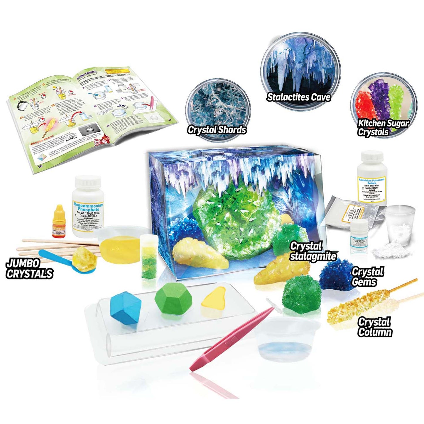 Crystal Growing Caves and Geodes - Science Kit for Ages 8+ - Grow Stalagmites, Columns and More - Includes Display Case