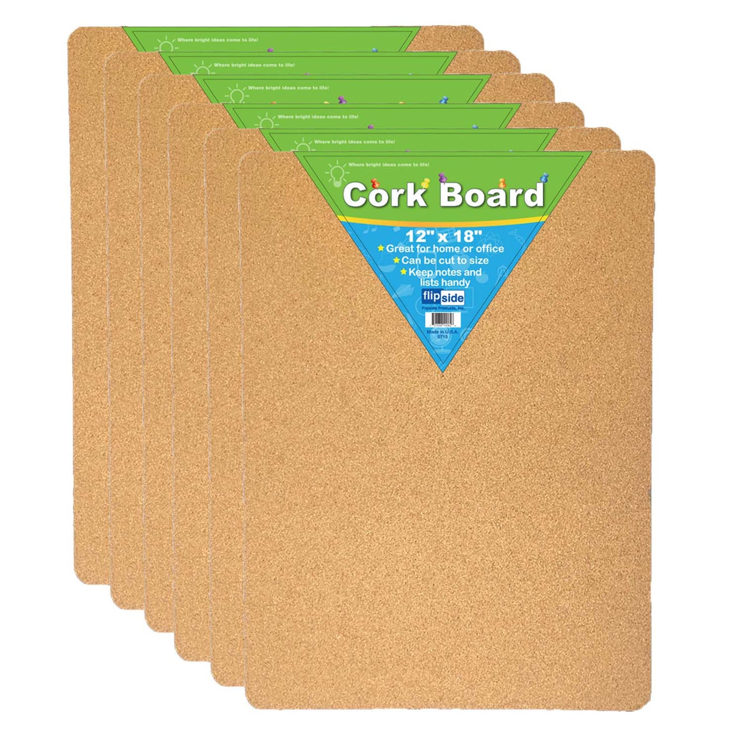 Cork Bulletin Board, 12" x 18", Pack of 6