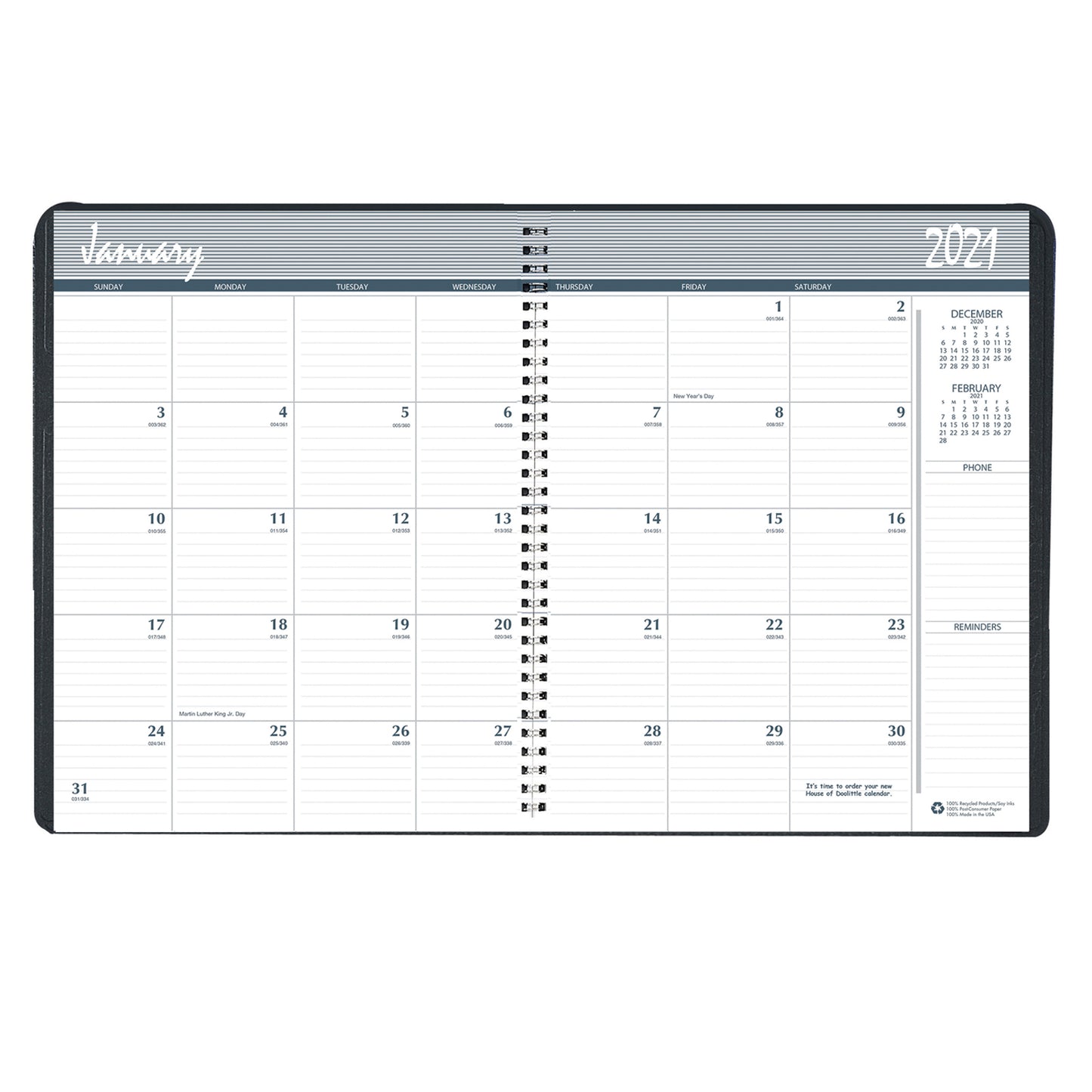 Monthly Calendar Planner, 2 Year, Black, 8-1/2" x 11"