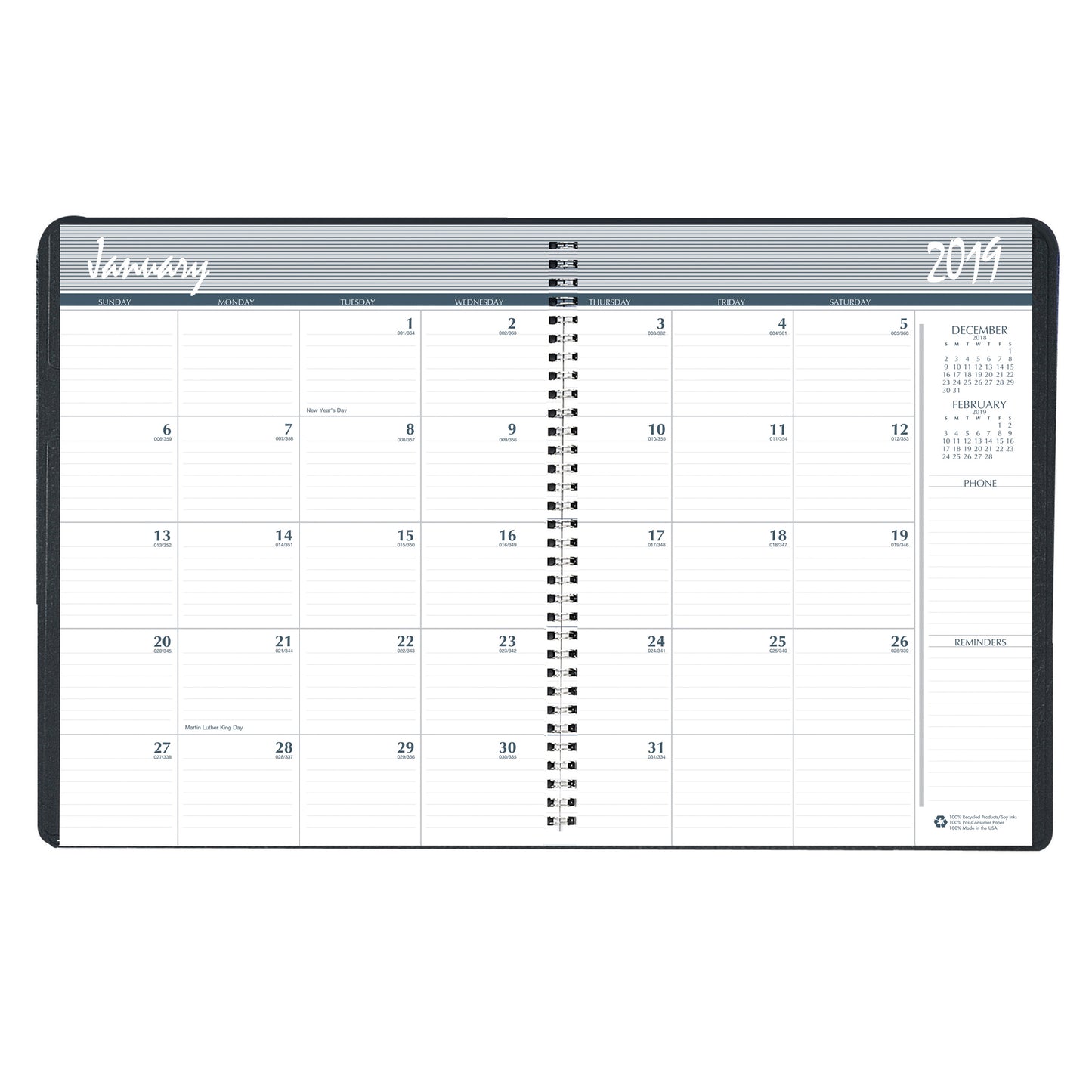 Monthly Calendar Planner, 2 Year, Black, 8-1/2" x 11"