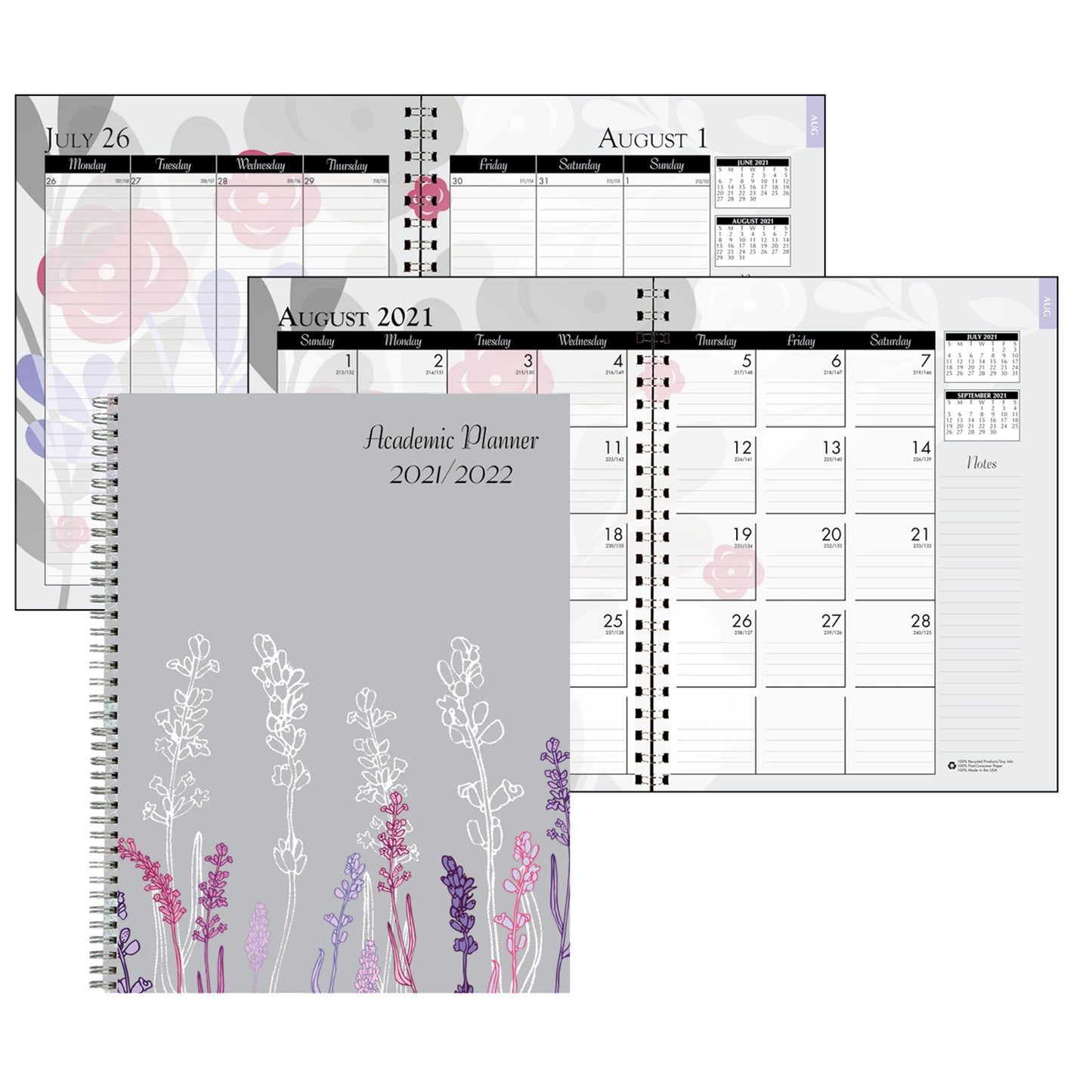 Monthly and Weekly Academic Calendar Planner, Wild Flower, July-August, 7" x 9"