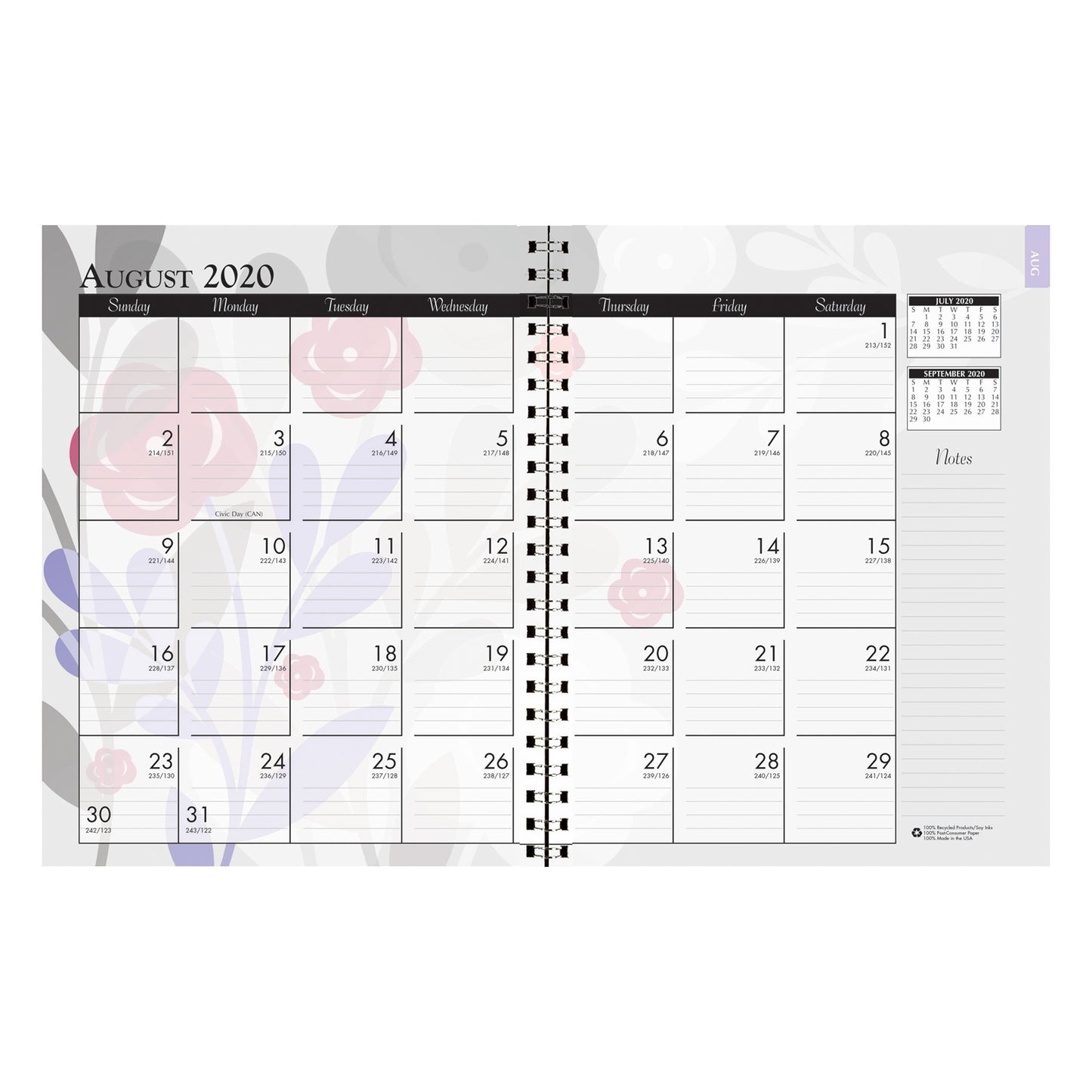 Monthly and Weekly Academic Calendar Planner, Wild Flower, July-August, 7" x 9"