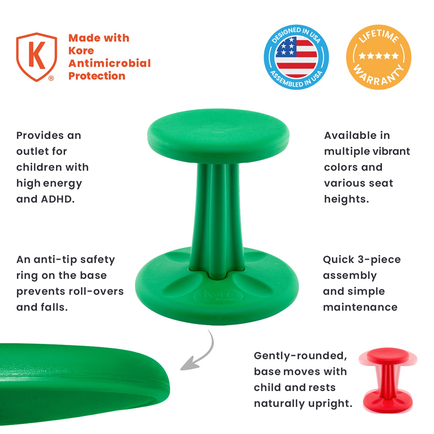 Kids Wobble Chair 14" Green