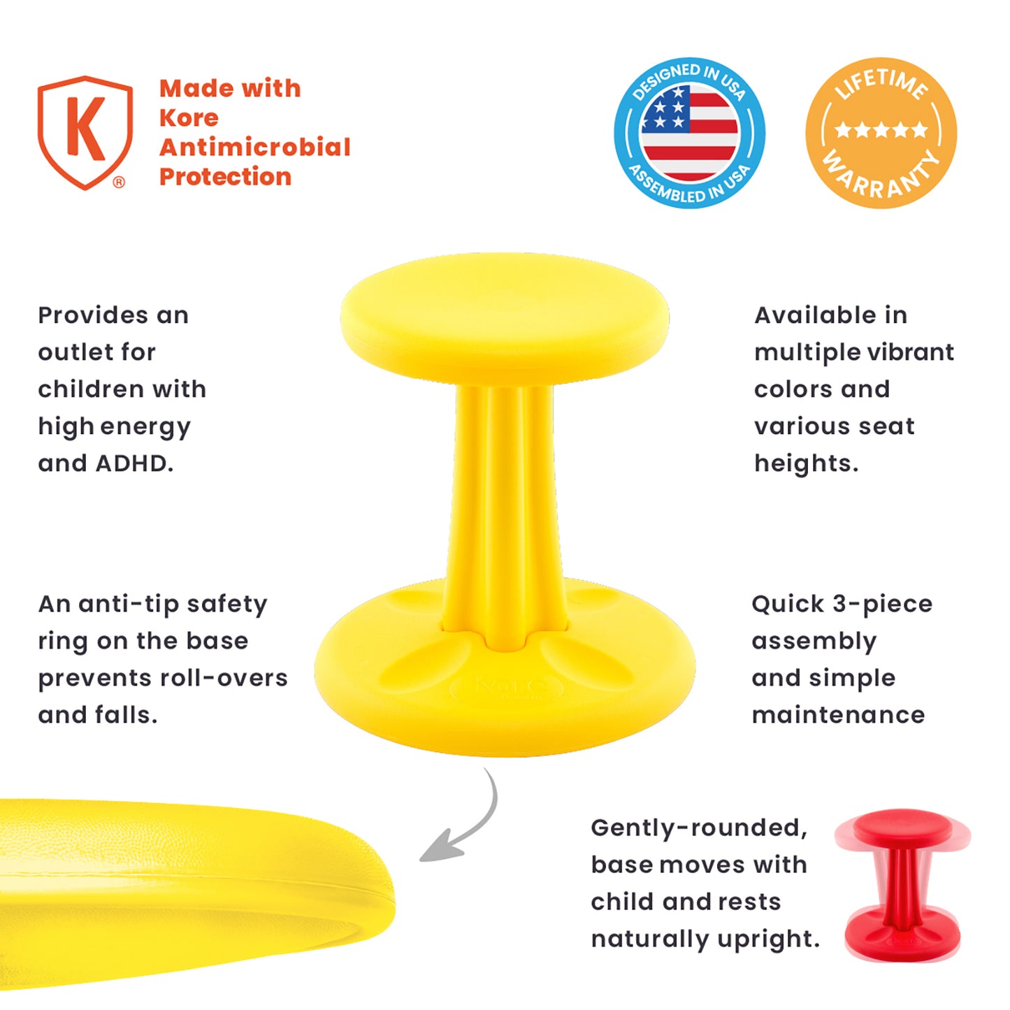 Kids Wobble Chair 14" Yellow