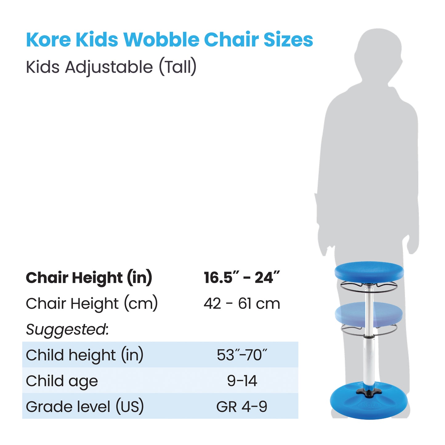 Kids Adjustable Tall Wobble Chair 16.5-24" Blue