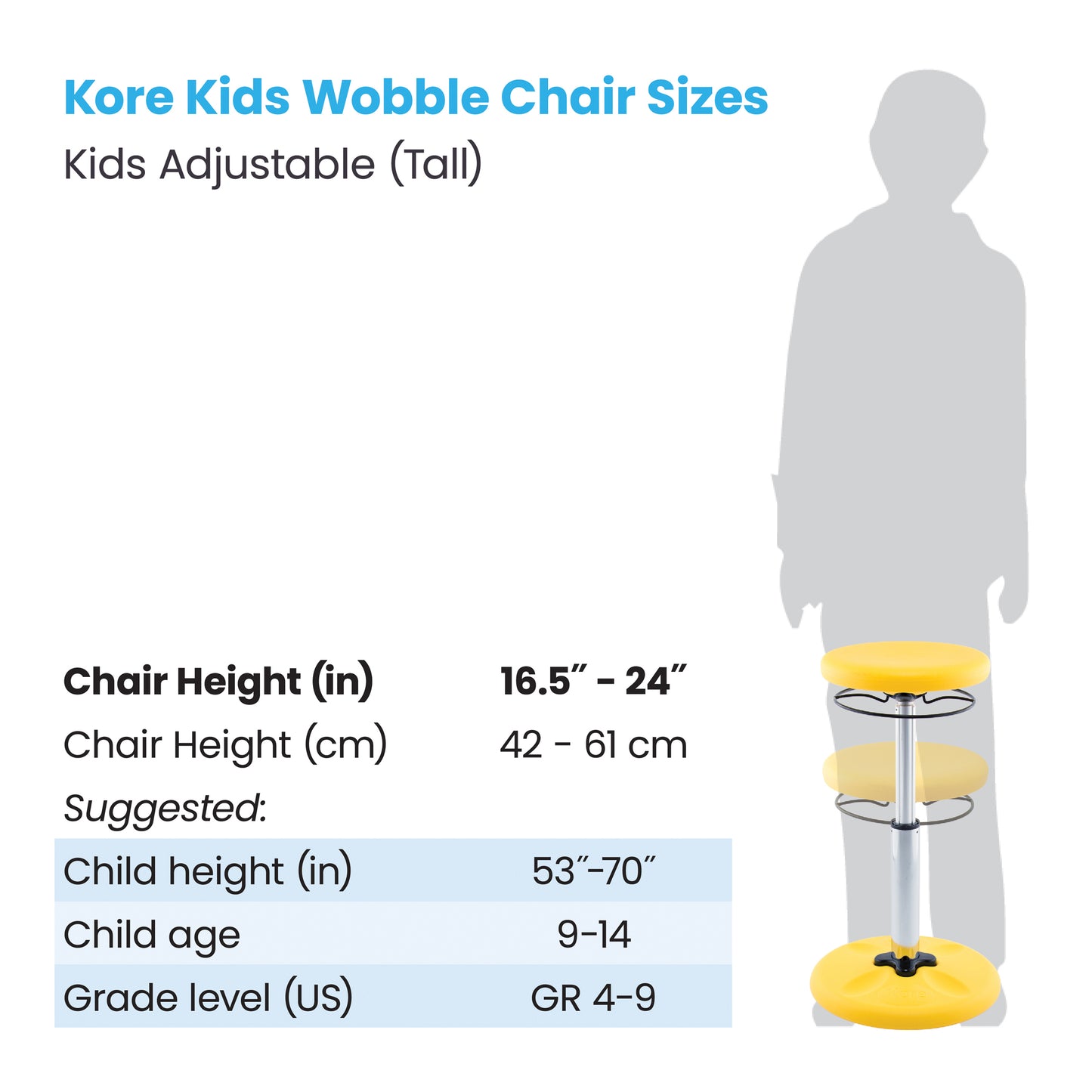 Kids Adjustable Tall Wobble Chair 16.5-24" Yellow