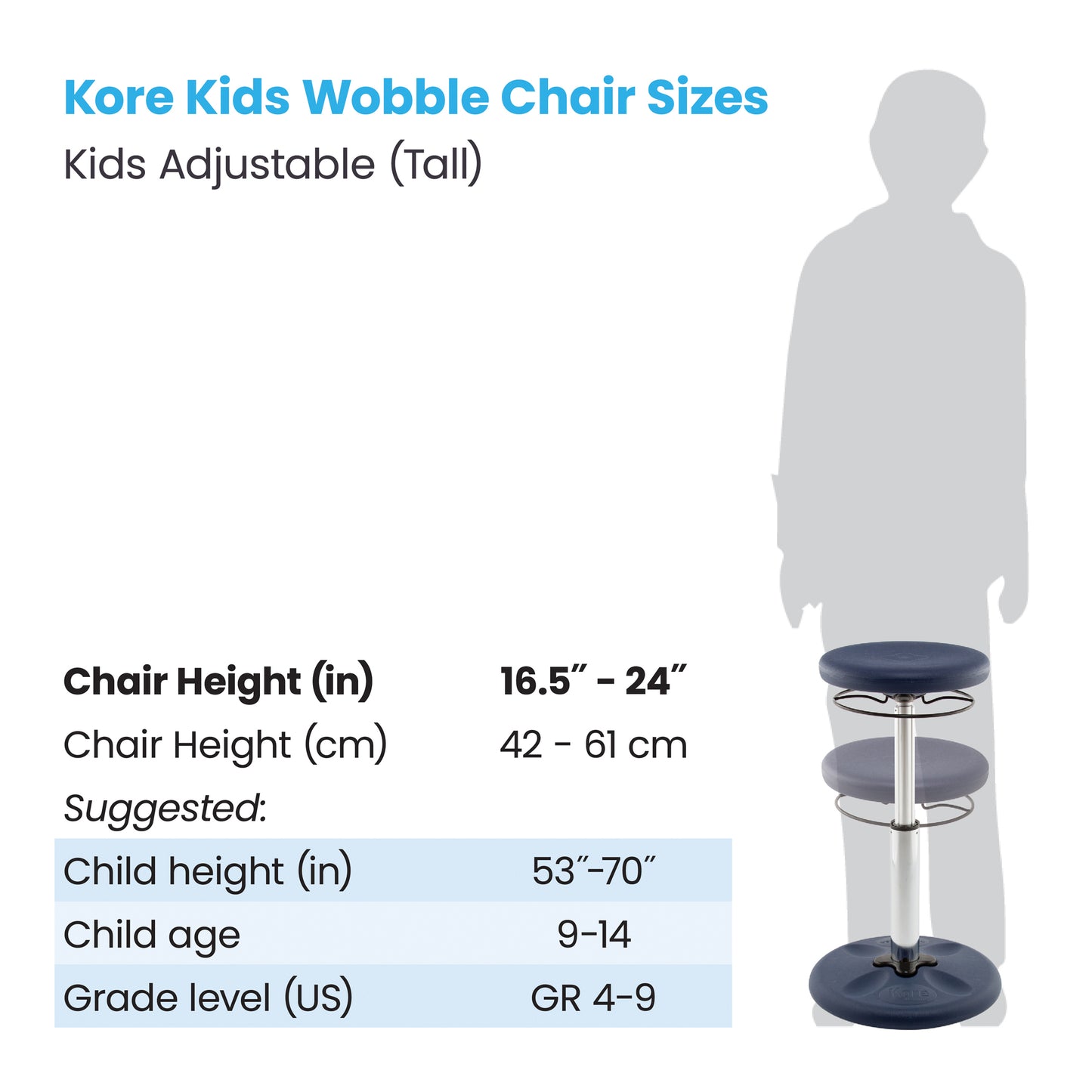 Kids Adjustable Tall Wobble Chair 16.5-24" Dark Blue