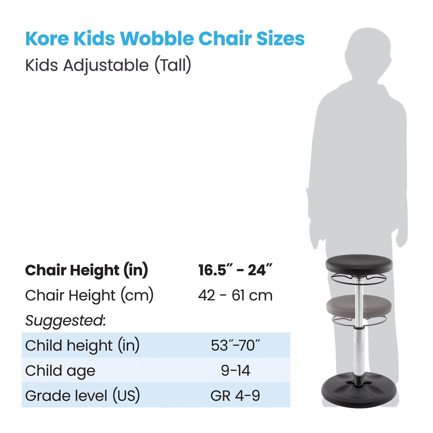 Kids Adjustable Tall Wobble Chair 16.5-24" Black