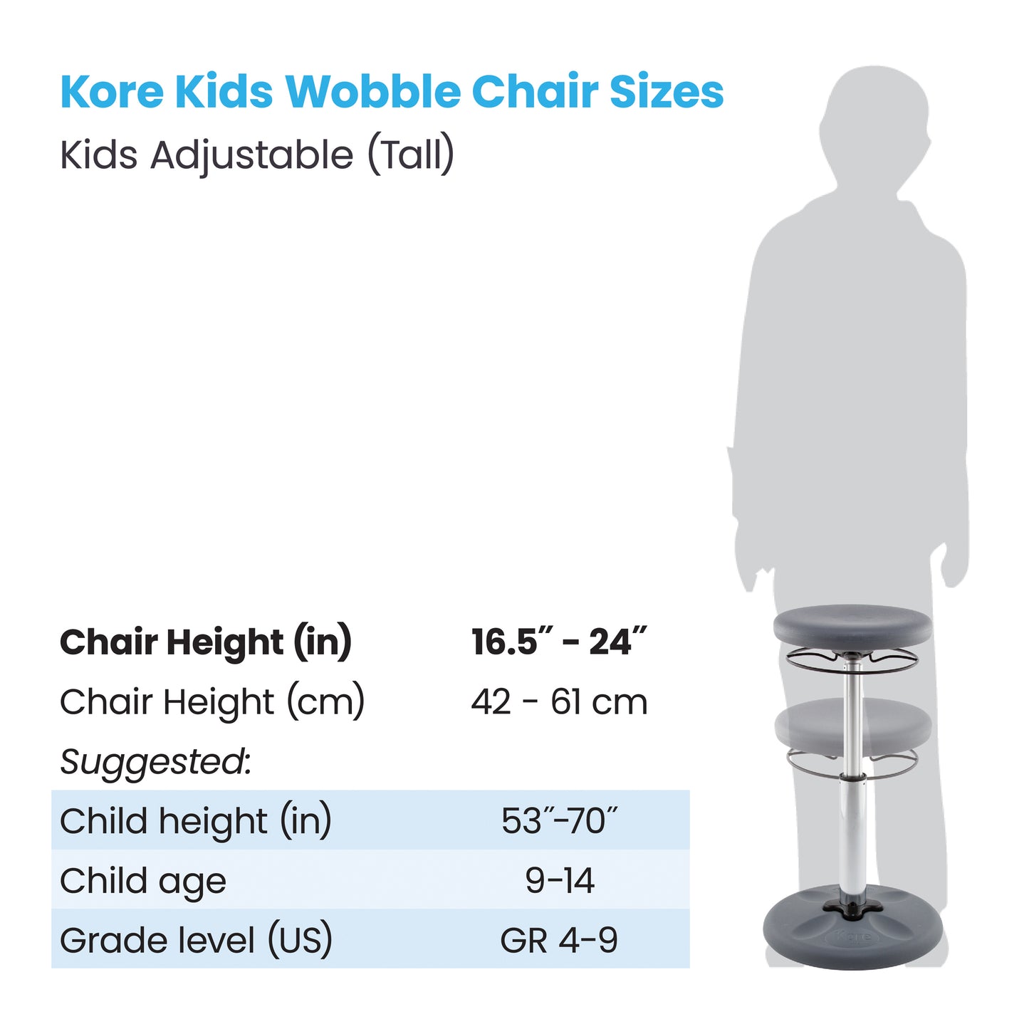 Kids Adjustable Tall Wobble Chair 16.5-24" Grey