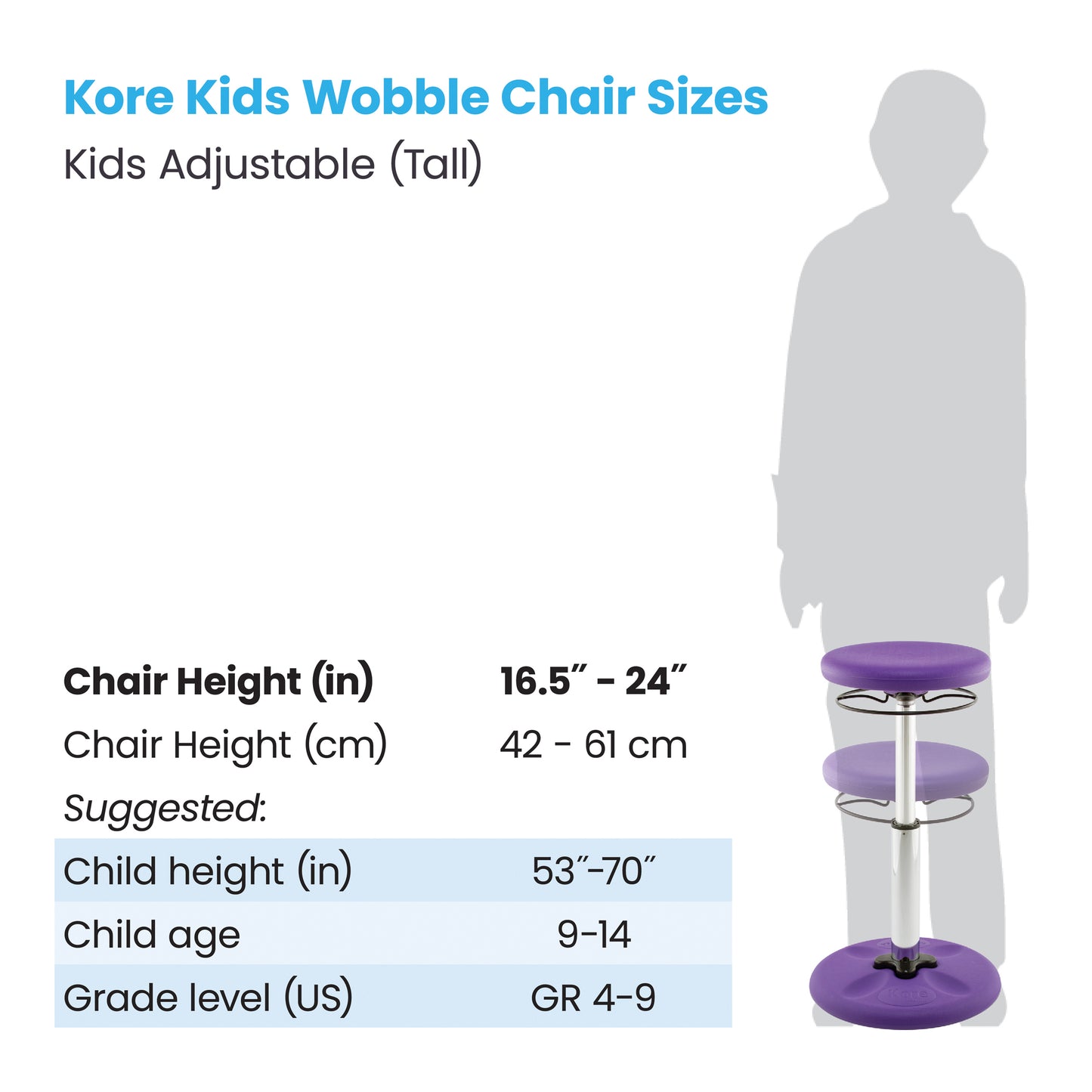 Kids Adjustable Tall Wobble Chair 16.5-24" Purple