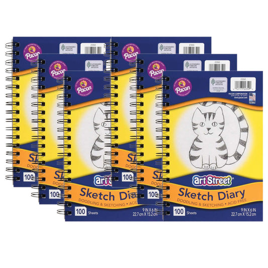 Sketch Book, Lightweight, 9" x 6", 100 Sheets, Pack of 6