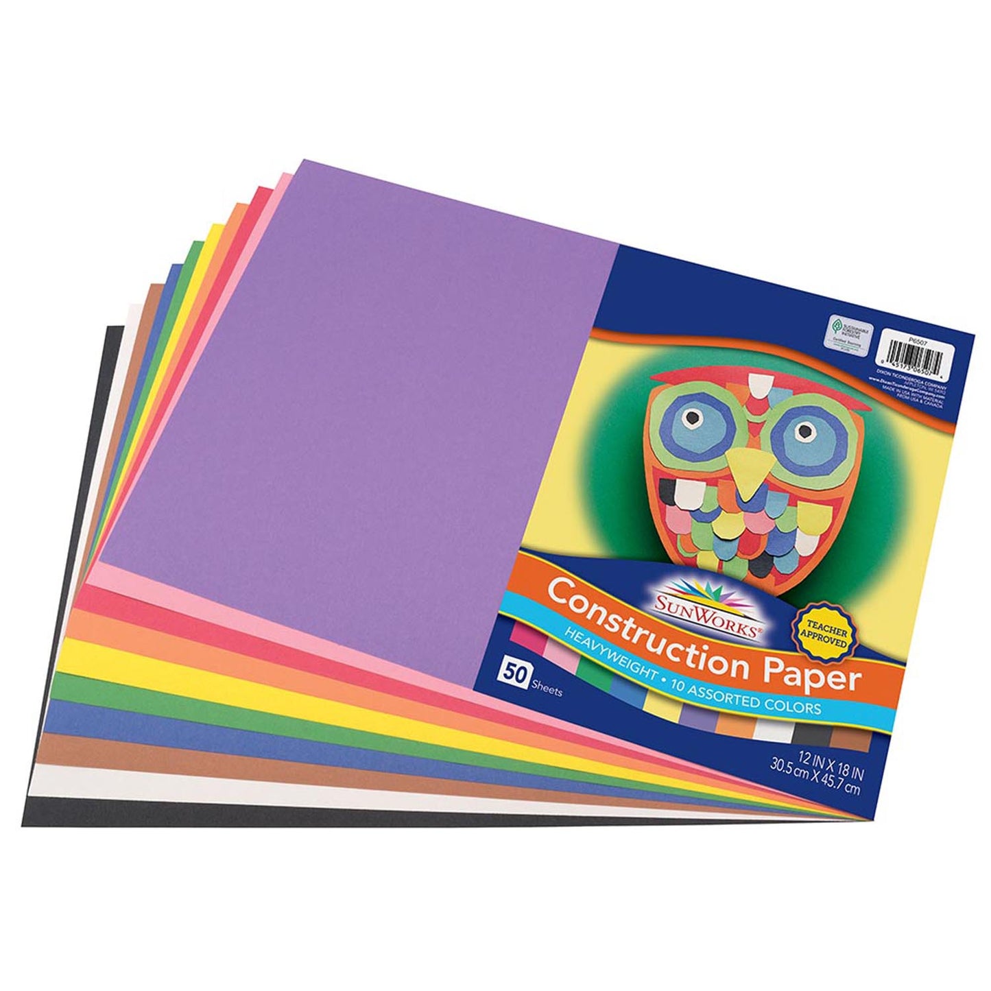 Construction Paper, 10 Assorted Colors, 12" x 18", 50 Sheets Per Pack, 5 Packs