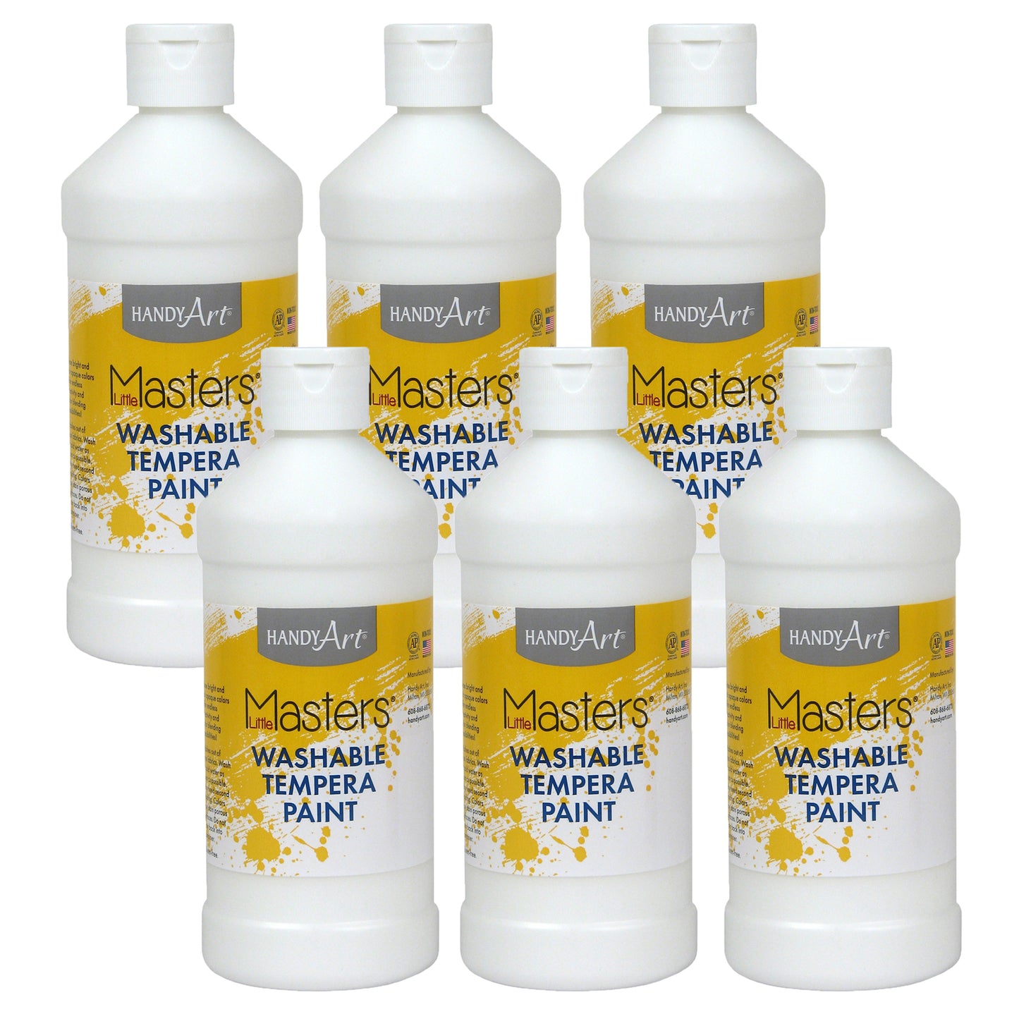 Little Masters® Washable Tempera Paint, White, 16 oz., Pack of 6