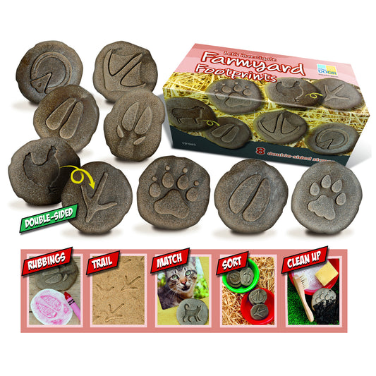 Let's Investigate Farmyard Footprints Stone, Pack of 8